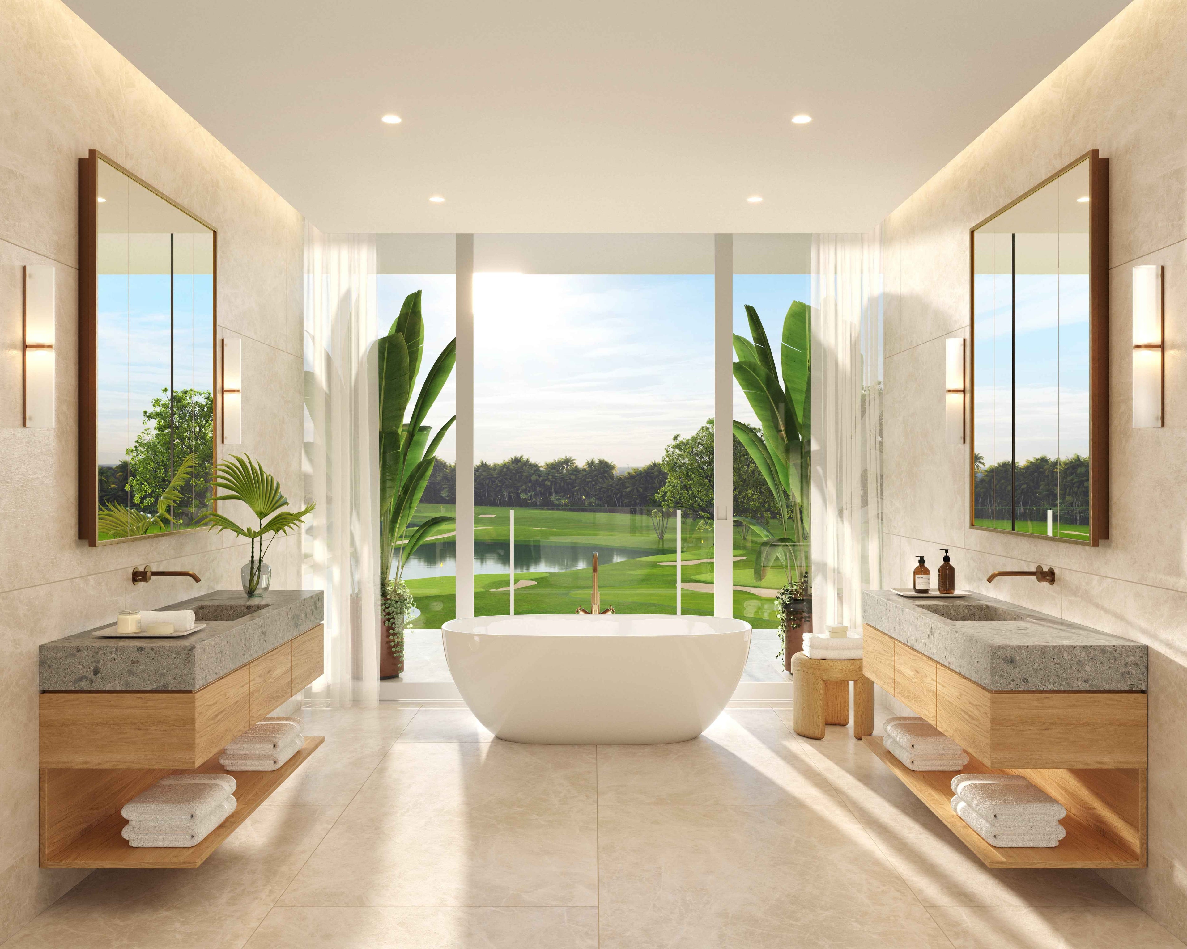 The Residences at Shell Bay by Auberge Resorts Collection Primary Bath window option overlooking golf course