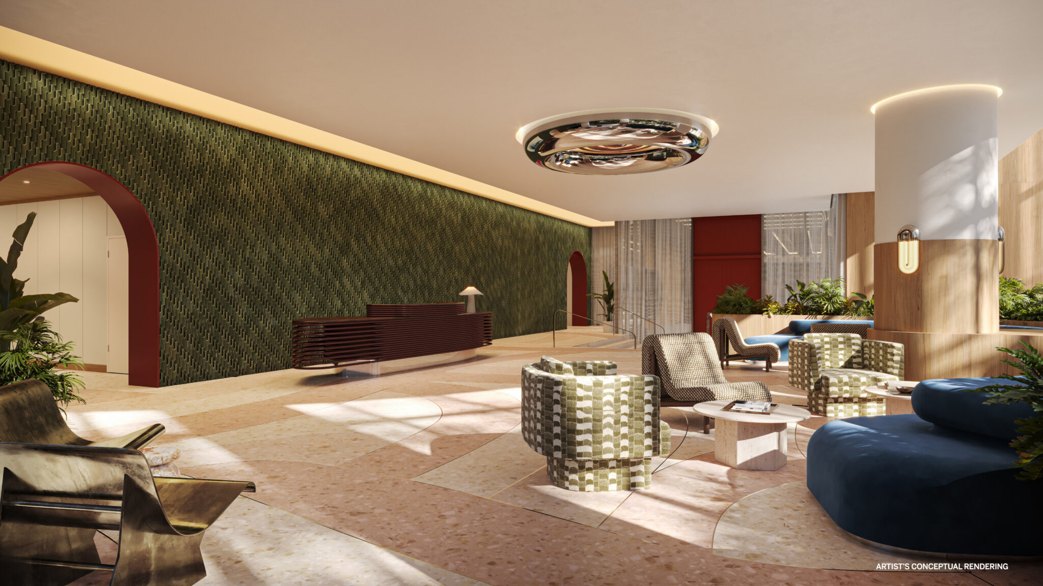 Rendering of the lobby at The Standard Residences, Brickell Miami