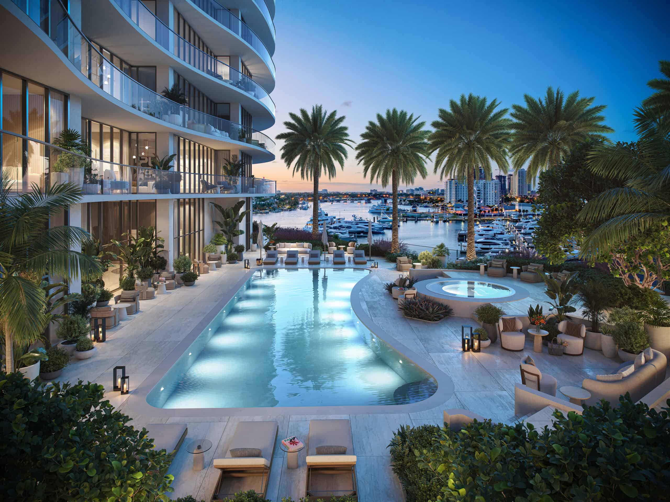 Private Residences Pool Night scaled
