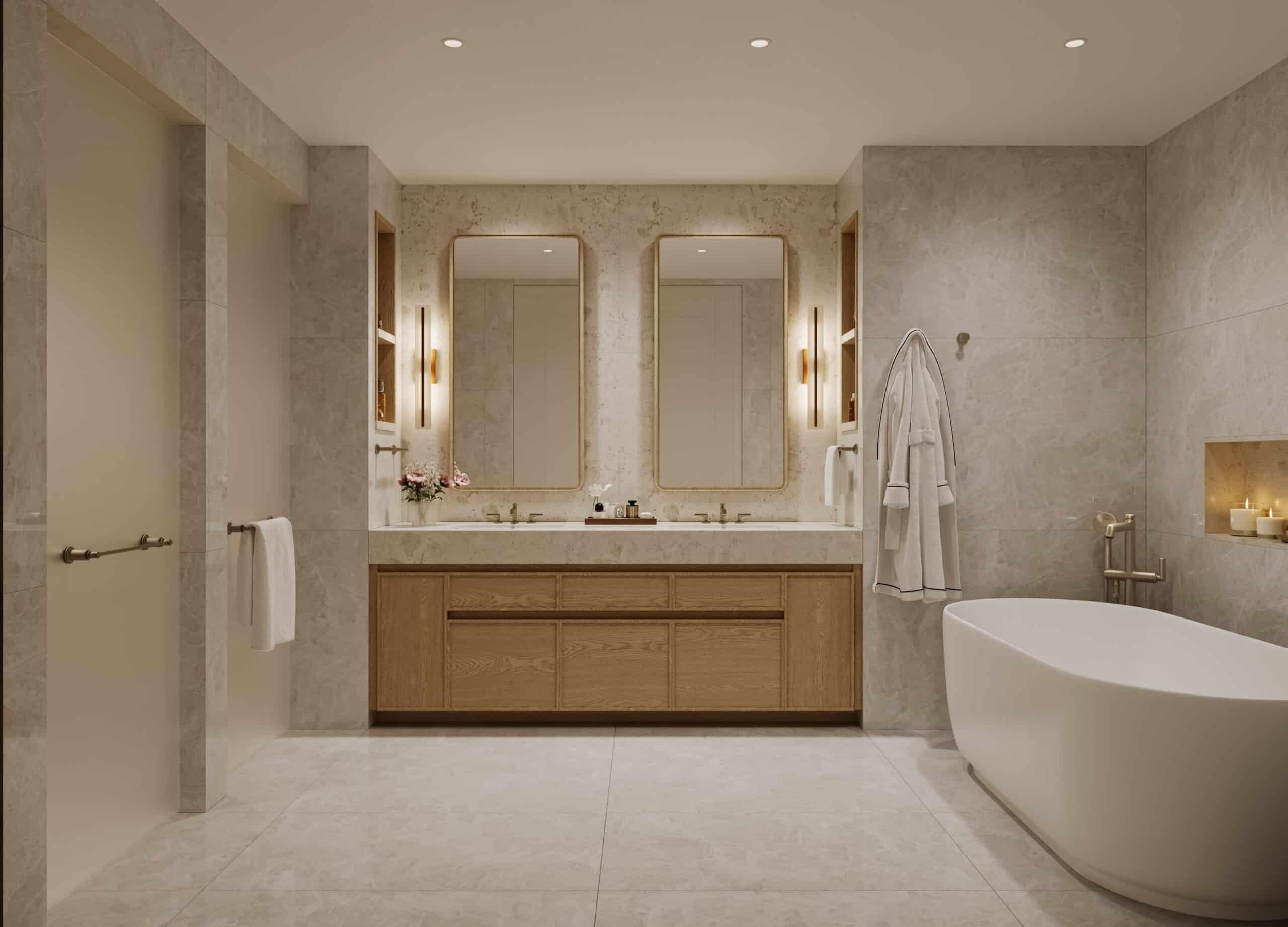 St. Regis Bahia Mar Residences 7 Spa-inspired primary bathroom at St. Regis Bahia Mar