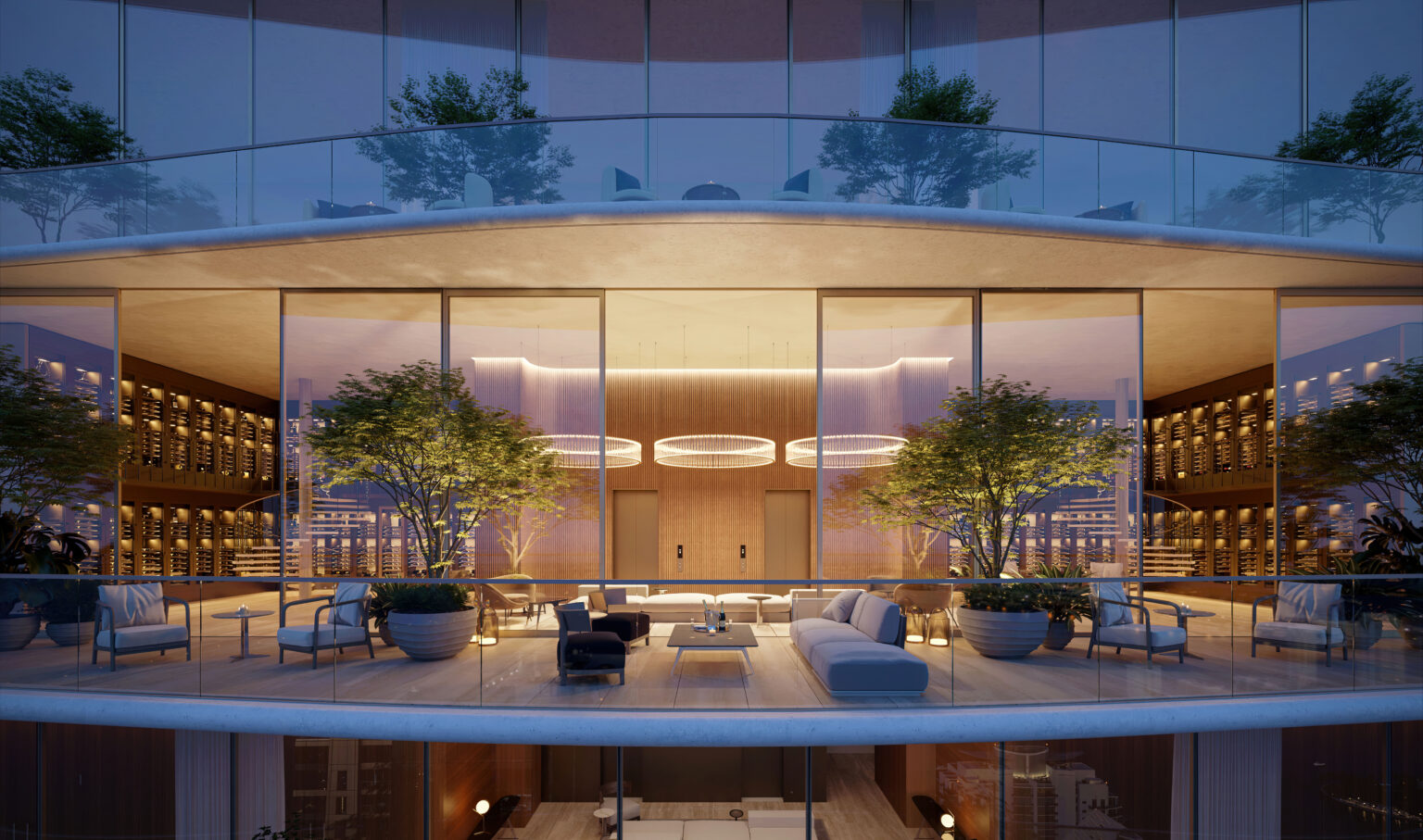 Rendering of the double-height wine and spirits lounge at 1428 Brickell
