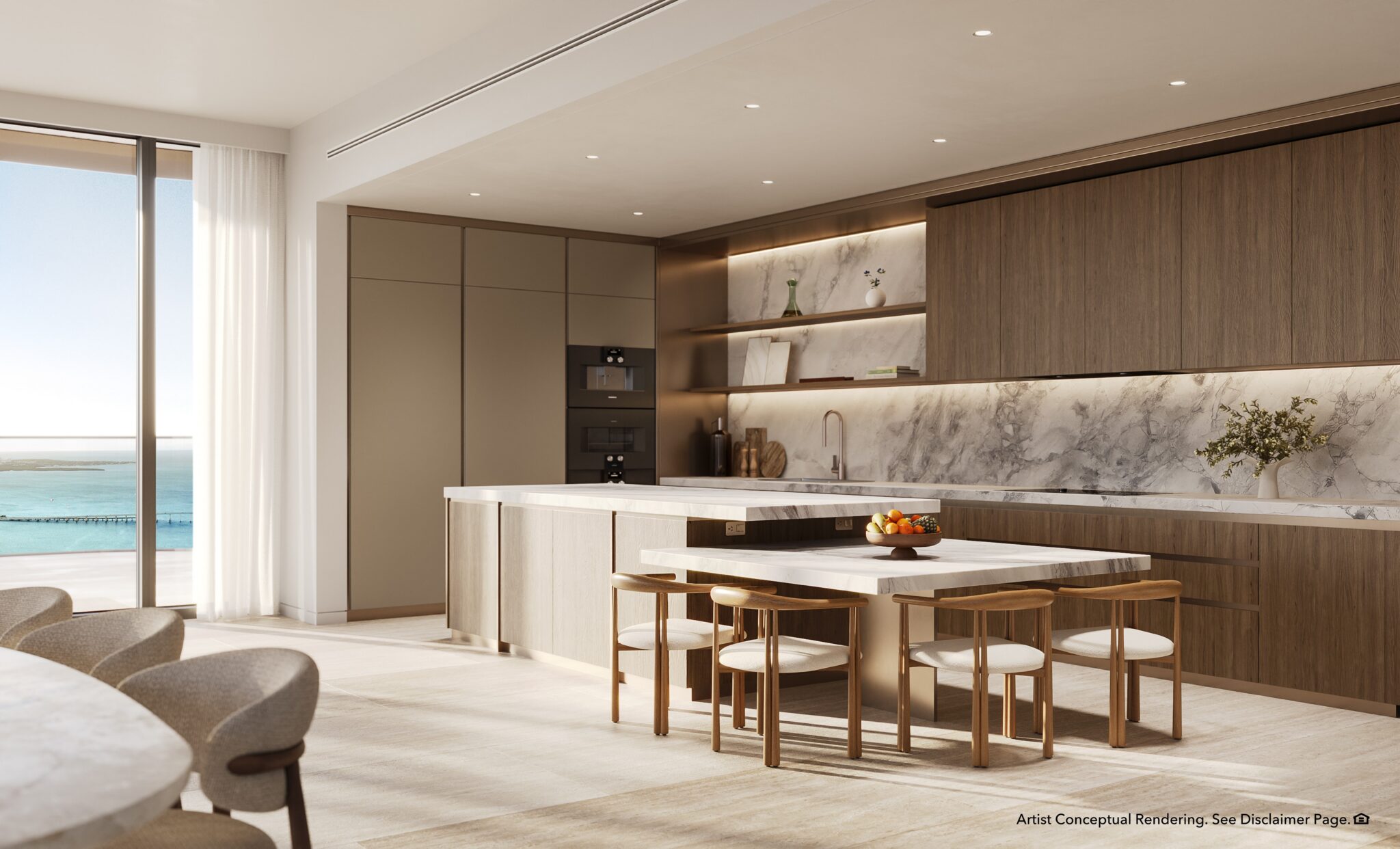 Molteni and C kitchen with Gaggenau appliances in a South Tower residence, cool palette