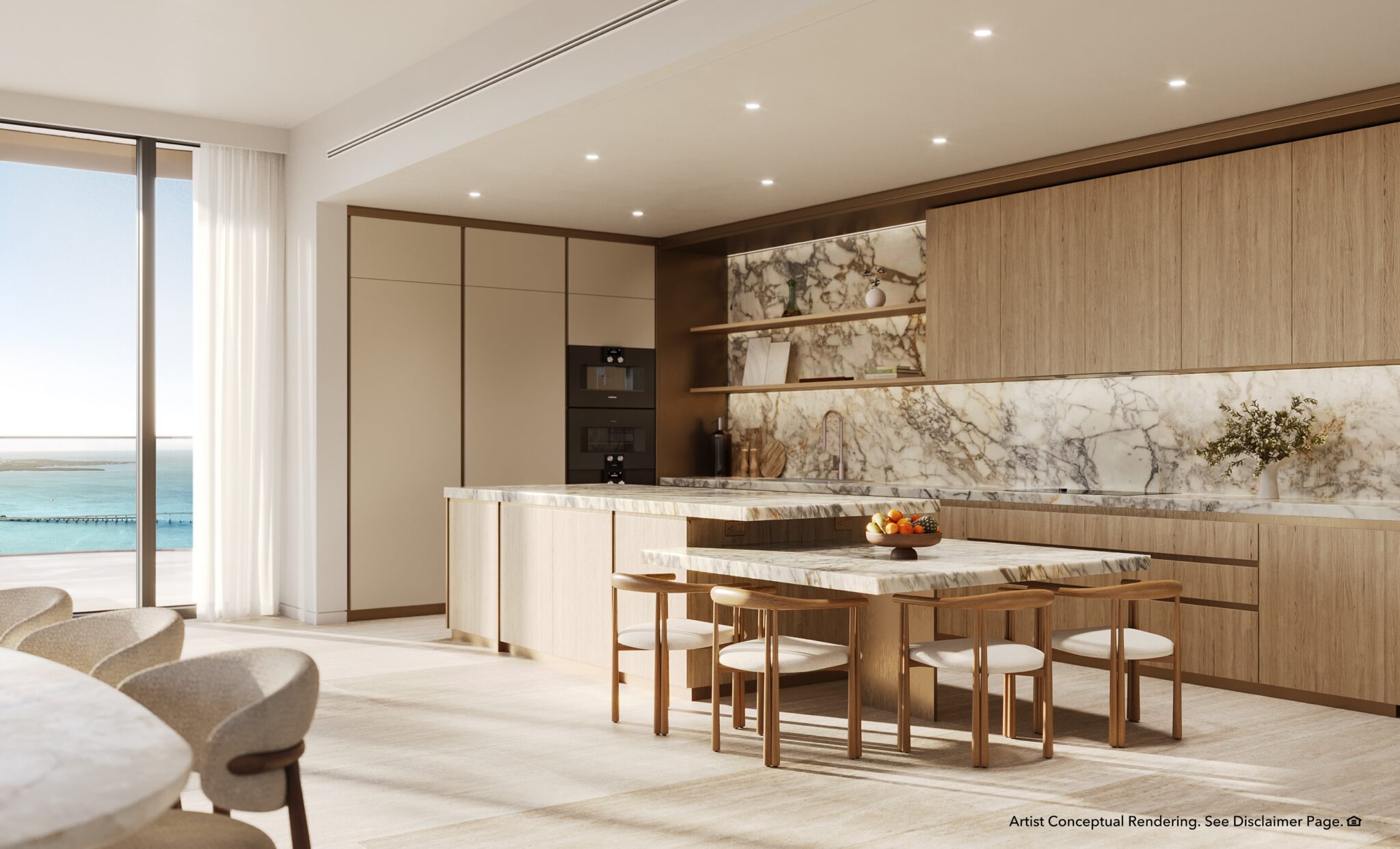 Molteni and C kitchen with Gaggenau appliances in a North Tower private residence, warm palette