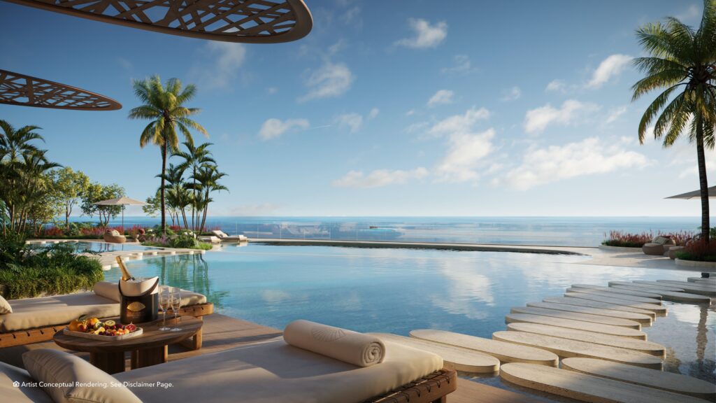 Lagoon pool with private villas at The Residences at Mandarin Oriental, Miami