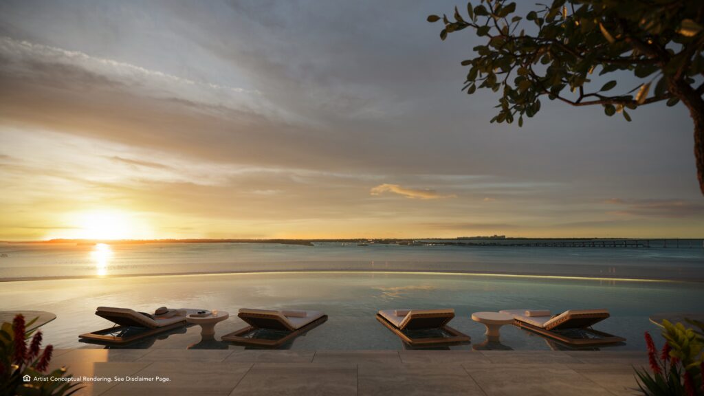 Ocean pool with cabanas overlooking Fisher Island and Key Biscayne