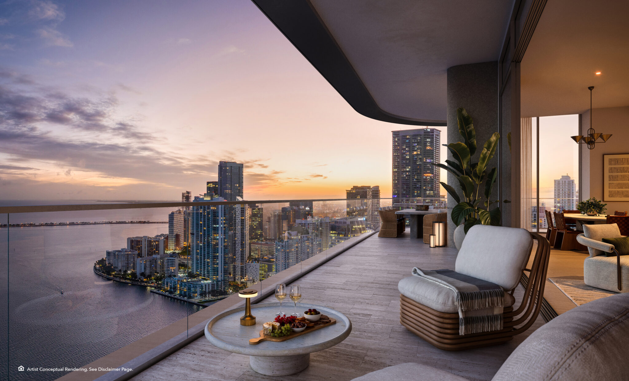 Private terrace with Miami skyline views at The Residences at Mandarin Oriental, Miami