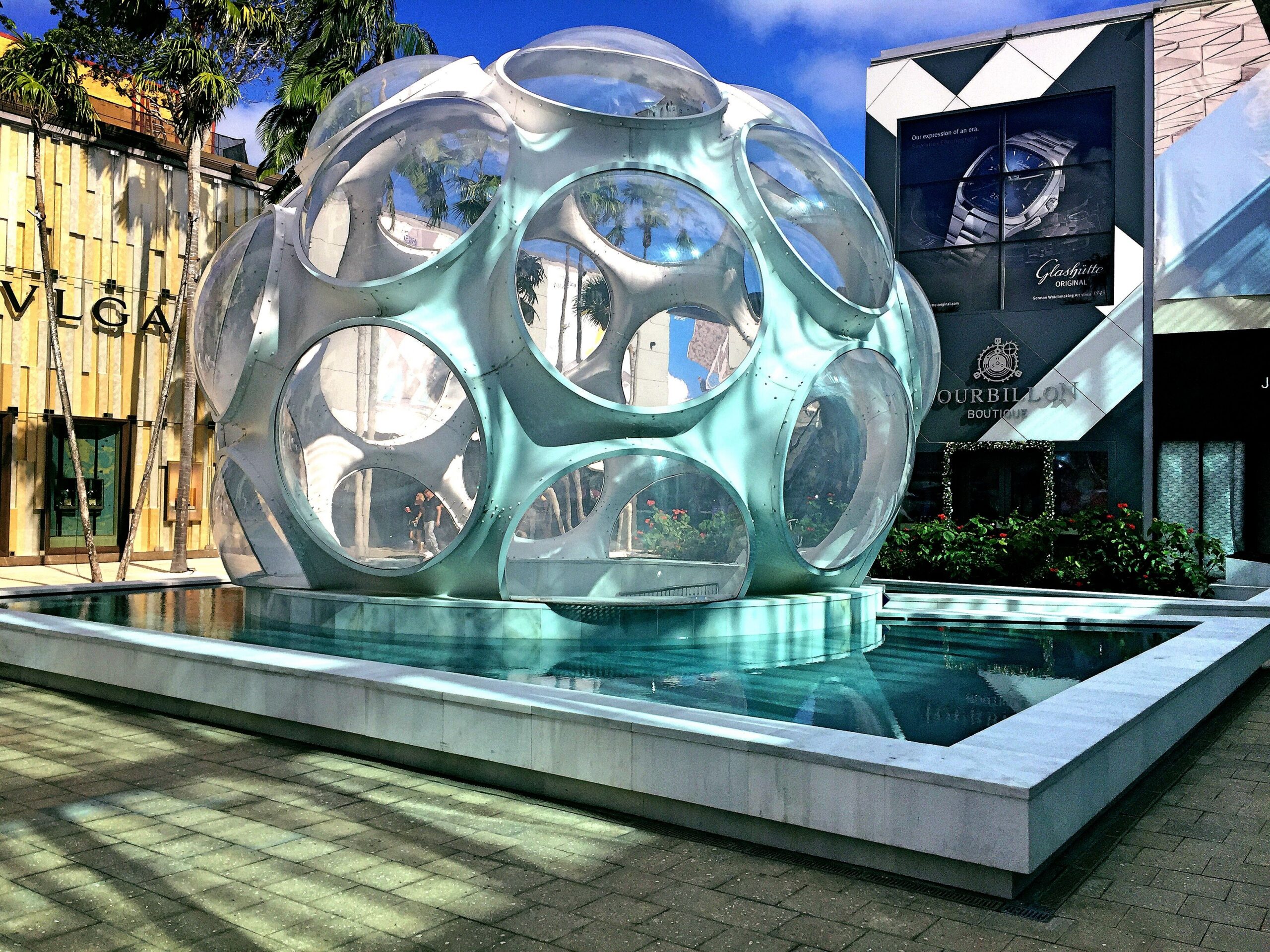 Fly's Eye Dome sculpture in the Miami Design District, a landmark of the neighborhood's luxury real estate scene