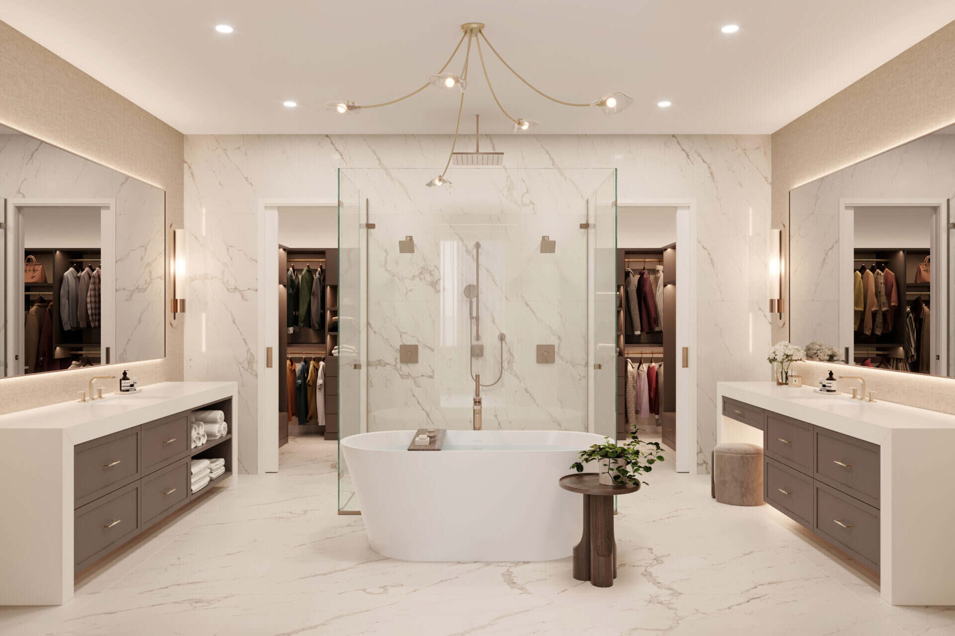 Rendering of an owner’s bath with freestanding tub