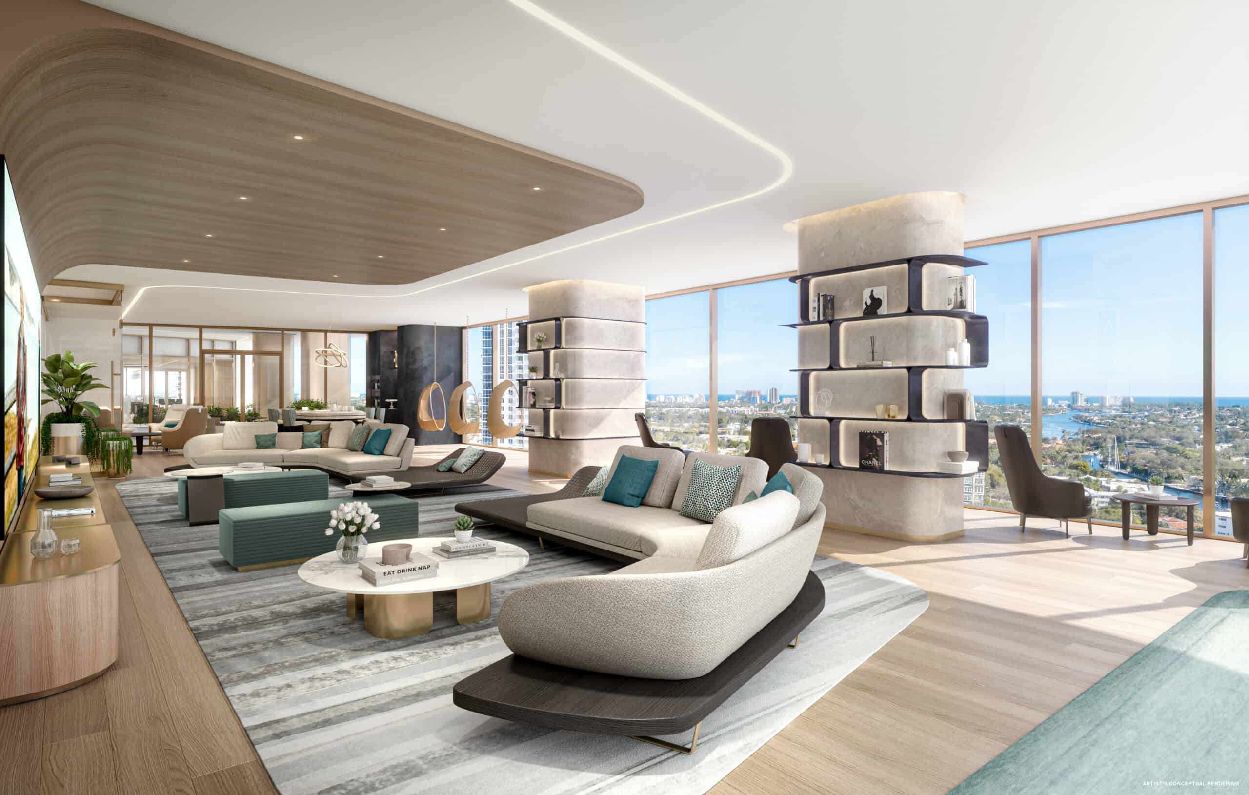 Residents club lounge with outdoor terrace at Andare Residences