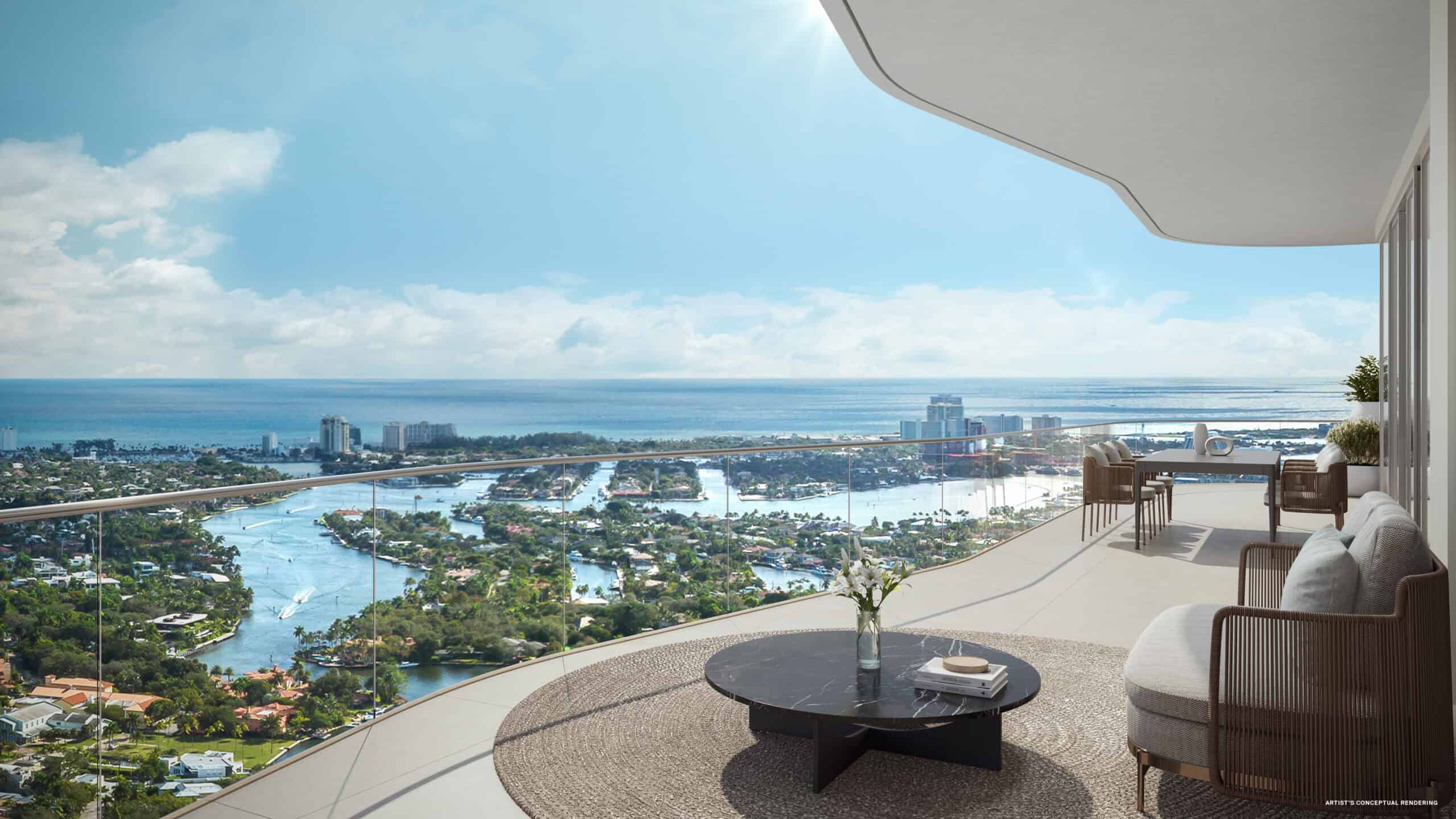 Private terrace at Andare Residences overlooking downtown Fort Lauderdale