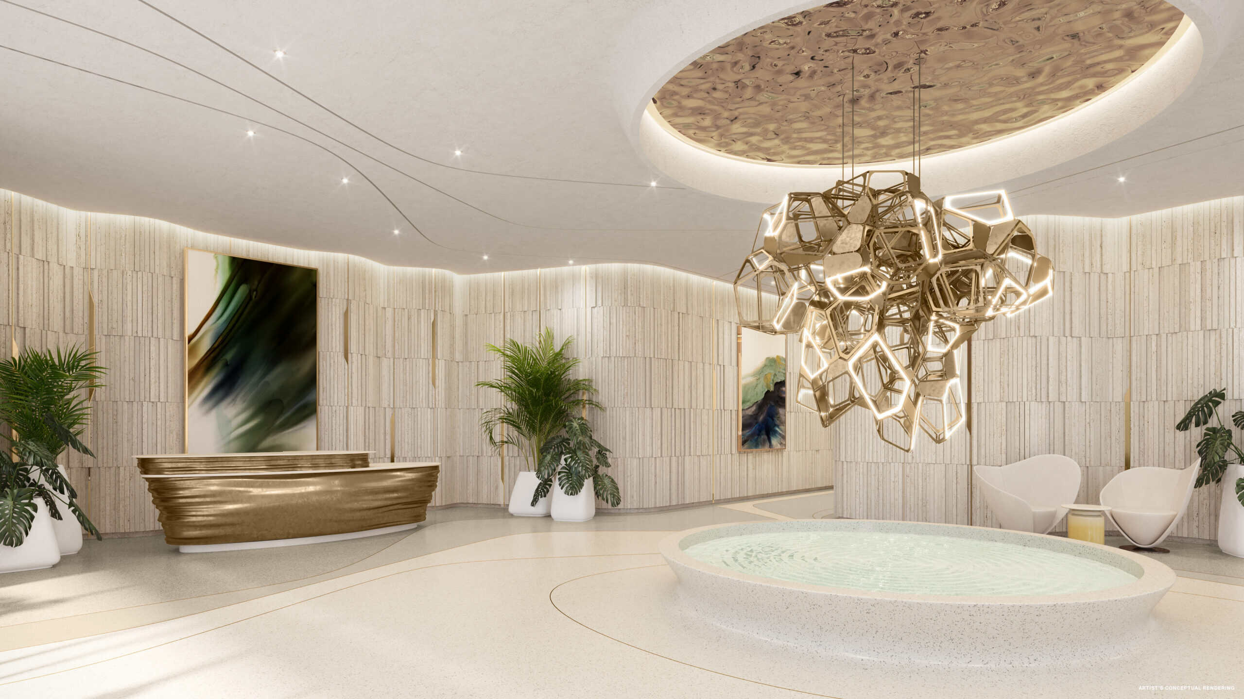 Signature lobby with museum-quality artwork at Andare Residences by Pininfarina